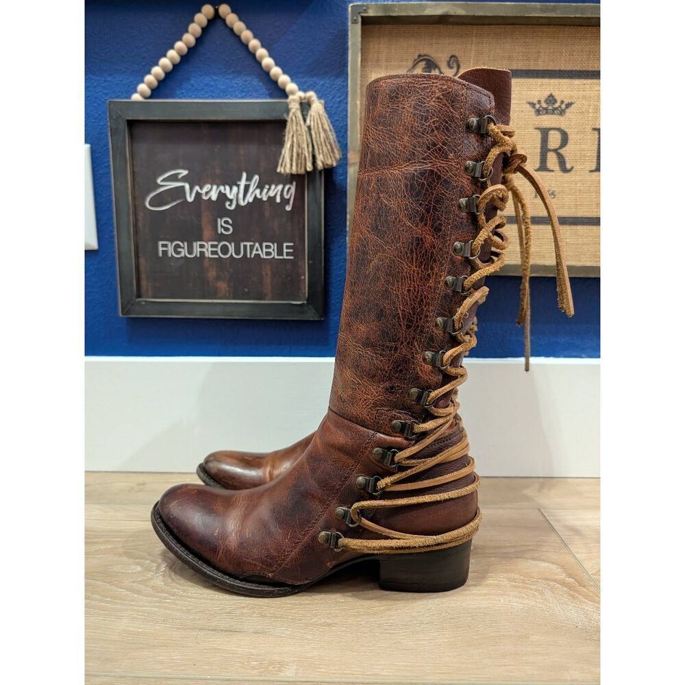Freebird by Steven Reese Cognac Lace Up Tall Riding Boot Women's 9 Leather - Picture 4 of 15